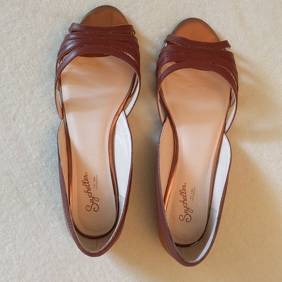 Seychelles metallic whiskey/copper leather flat peep-toe shoes Size 9.5 - Picture 6 of 13